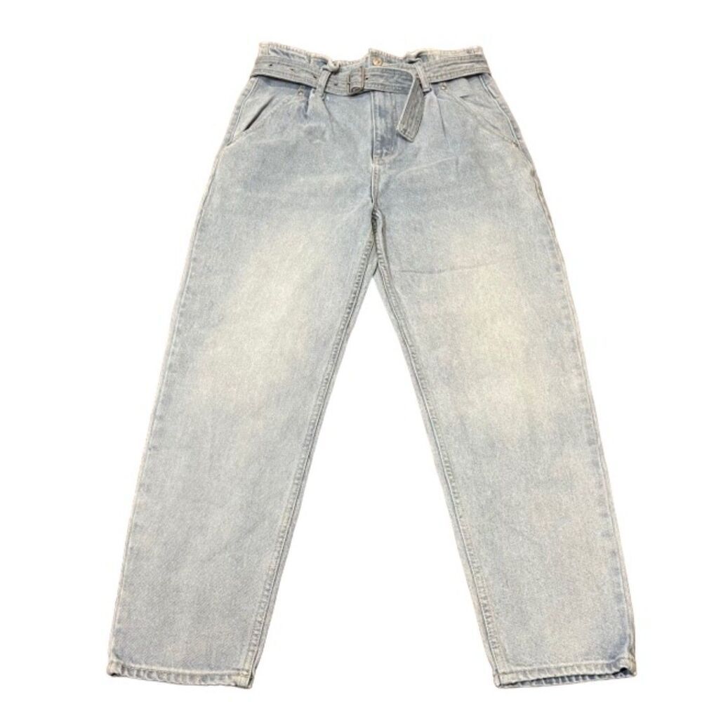 We The Free Pleated Belted High Rise Women's Light Denim Jeans Size 28 - Picture 2 of 13